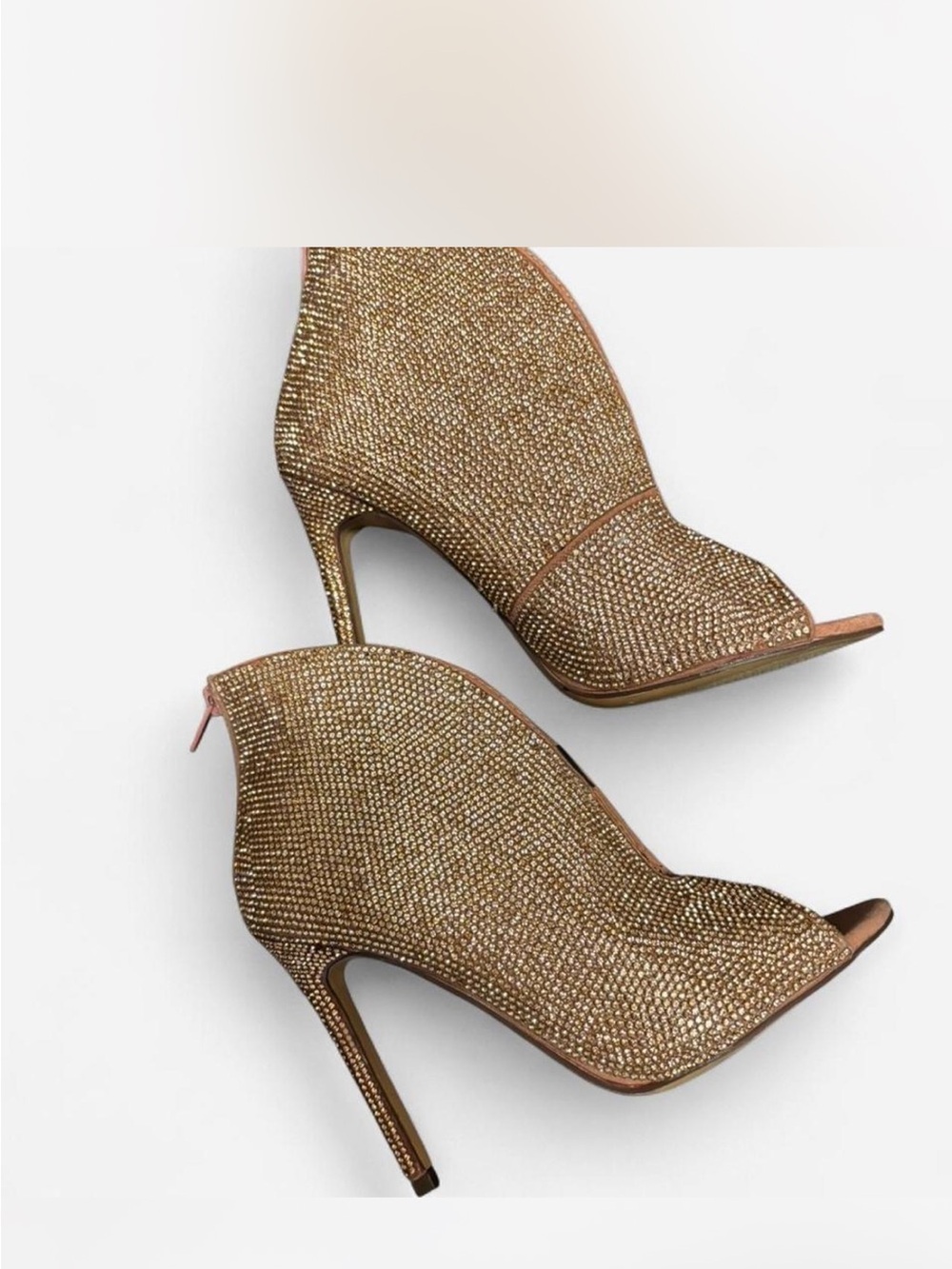Women's Rose Gold Rhinestone Open-Toe Stiletto Booties